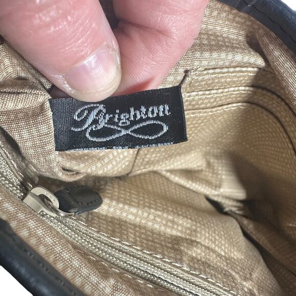 Brighton Black Quilted Fabric & Brown Leather Crossbody Bag - Picture 6 of 10